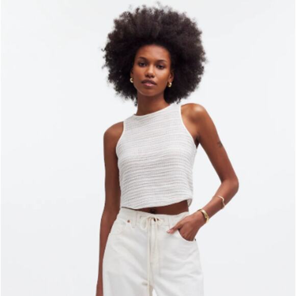 Madewell Crochet-Knit Cutaway Tank Top White Women's Size Small Summer Neutral - Picture 1 of 7